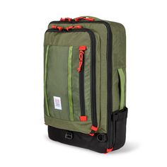 Topo Designs Global Travel Bag 40L Durable Carry On Convertible Laptop Travel Backpack in "Olive" green. One Bag Travel, Sustainable Backpack, Canvas Duffle Bag, Suitcase Handle, Topo Designs, Leather Duffle Bag, Canvas Messenger Bag, Leather Duffle, Global Travel