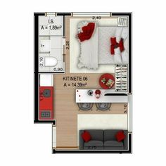 the floor plan for a studio apartment with two beds and one living room in it