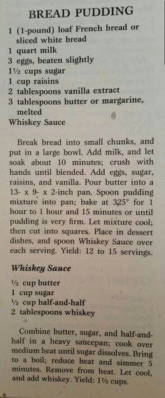 an old recipe for bread pudding