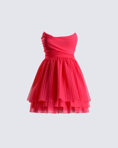 Playing dress up never truly ends 💗 Feel like a princess, and have everyone treating you like one too in this strapless, voluminous tier hot pink mini dress made with tulle fabric 👑 Bright Pink Hoco Dress, Pink Mini Dress Party, Hot Pink Hoco Dress, Red Pink Dress, Pink Hoco Dress, Rosette Dress, White Corset Dress, Hot Pink Mini Dress, Tulle Mini Dress