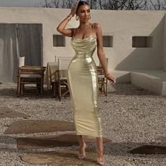 Silver PU Leather Cami Maxi Bodycon Dress - SHExFAB Wrapped Skirt, Leather Midi Dress, Elegant Maxi Dress, Sleeveless Dresses, Long Bodycon Dress, Ruched Midi Dress, Body Con Dress, Hip Dress, Yoga Shorts