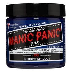 Manic Panic Semi-Permanent Hair Color Cream features not only a classic cream formula, but a vegan formula that colors and conditions hair | Manic Panic Shocking Blue Semi Permanent Cream Hair Color | 4 oz. | Sally Beauty Manic Panic Green Envy, Dark Green Hair Dye, Manic Panic Enchanted Forest, Manic Panic Hair Color, Manic Panic Hair, Green Hair Dye, Shocking Blue, Hair Shadow, Semi Permanent Hair Dye