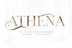 the logo for athena, a stylish modern serif typeface