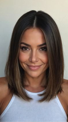 Long Bob Round Face Thick Hair, 2024 Hair Trends For Women Straight, Mom Bob Haircut Round Face, Long Bob 2024 Trends, Long Bob Thick Hair Round Face, Oval Face Bob Haircut, Dark Bob Hairstyles, Best Haircuts For Oval Face Shape, Hairstyles For Moms