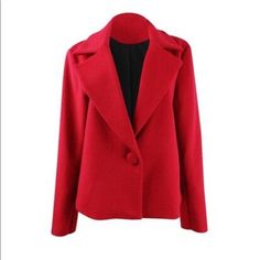 Beautiful Red Blazer Is New With Original Tags. Blazer Is Fully Lined, Features An Oversized Notch Lapel And Has A Cropped Fit. Blazer Does Not Feature Pockets And Is Dry Clean Only. Blazer Is Approx. 22” In Length; Sleeve Length Is Approx. 24”. Blazer Is 45% Wool/55% Polyester. Red Pea Coat With Button Closure For Fall, Red Single Button Outerwear For Work, Trendy Red Outerwear With Button Closure, Chic Red Outerwear With Buttons, Casual Red Blazer With Buttons, Winter Red Blazer With Double Button Closure, Red Single-breasted Outerwear For Office, Red Outerwear With Lapel Collar And Buttons, Red Outerwear With Single Button And Lapel Collar