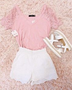 shop my girly Flirty Pink Shorts For Day Out, Pink Lace Trim Shorts For Summer, Feminine Pink Summer T-shirt, High-waisted Pink Pajama Shorts For Spring, Pink High-waisted Pajama Shorts For Vacation, Womens Lace Shorts