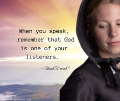 a woman wearing a black hoodie with the words, when you speak, remember that god is one of your listeners