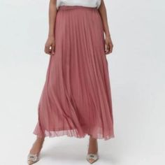 High-Waisted Skirt With Elastic Waistband. Color: Marsala Flowy High Waist Pleated Skirt, Zara Flared Maxi Skirt, Zara Relaxed Flared Maxi Skirt, High Waist Pleated Flowy Maxi Skirt, Zara Flowy Midi Skirt, Pleated High Waist Maxi Skirt, Zara Long Pleated Skirt, Zara Long Maxi Skirt For Spring, Zara Spring Flared Skirt