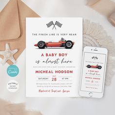 Buckle up for an adrenaline-packed celebration with our Editable Race Car Baby Shower Invitation! Our Red Race Car Invite promises an exciting event as we welcome your little one to the fast lane. Picture a day filled with revved-up excitement, laughter, and joy as we gather to celebrate this special moment. Join us as we rev up the fun and create memories that will last a lifetime! 🏎️💨 ◆ Product Details: Instant access to edit the template after purchase. Digital file for printing and digital Red Race Car, Racing Baby, Baby Birthday Party Theme, Red Race, Shower Bebe, Vintage Race Car, Invitation Baby Shower, Baby Birthday Party, Invitation Sizes