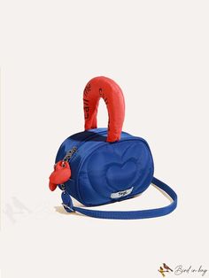 BirdinBag - Quilted Mini Satchel with Heart Patch: Stylish Top Handle Bag in Polyester Blue Shoulder Bag With Zipper Closure As Gift, Blue Shoulder Bag With Zipper Closure, Ideal As Gift, Blue Handheld Satchel As Gift, Blue Handheld Satchel As A Gift, Handheld Blue Satchel As Gift, Quilted Top, Heart Patch, Heart Patches, Accessories Bags Shoes