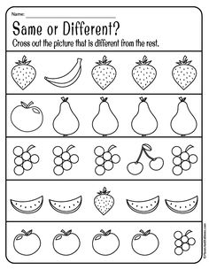 a worksheet with different fruits and vegetables