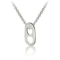 a silver necklace with the letter o on it's side and a chain attached to it