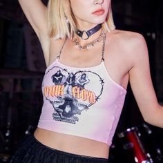 Sexy Pink Floyd Halter Top With Chain Hardware Neck Fastener , Edgy Tops For Music Festivals, Edgy Pink Party Tops, Edgy Pink Tops For Party, Summer Punk Style Festival Tops, Punk Tops For Music Festivals, Punk Style Tops For Music Festivals, Edgy Pink Top For Concert, Purple Tube Top, Top With Chain