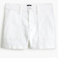 99% Cotton/1% Elastane. Front Patch Pockets. 3 1/2" Inseam. Machine Wash. Import. Online Exclusive. Item Bp276. This Listing Js Not Affiliated With J.Crew, J.Crew Factory, Or Madewell. Interior Label May Be Marked To Prevent In-Store Returns. Summer High Rise Jean Shorts With Patch Pockets, High Rise Jean Shorts With Patch Pockets For Summer, Summer High-rise Jean Shorts With Patch Pockets, White Workwear Shorts With Pockets, White Jeans With Patch Pockets, White Mid-rise Jeans With Patch Pockets, White Summer Bottoms With Patch Pockets, White Jean Shorts With Pockets For Summer, White Cotton Shorts For Everyday