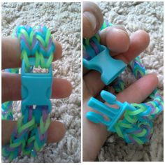 two pictures of different types of bracelets being held in one hand and another showing the same type of bracelet