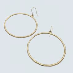 Rim Dangle Hoop Earrings - a perfect grab and go accessory. It features beautiful exaggerated open circle suspended from ball dot French hook ear wire. Zinc alloy metal base Gold-plated, matted - durable and resistant to corrosion Internal diameter of circle is 60 mm Weight: ~11 grams each (20.5 grams for both) - light-medium weight and can be easily worn all day Handcrafted artisan radiant beauty, so expect unique and minor variations from the product displayed. Metal Open Circle Hoop Earrings, Modern Metal Open Circle Hoop Earrings, Metal Fish Hook Earrings, Metal Dangle Hoop Earrings With French Hook, Metal Open Circle Earrings For Everyday, Metal Open Circle Earrings, Everyday Hammered Metal Hoop Earrings, Everyday Metal Circle Earrings, Everyday Metal Open Circle Earrings