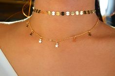 Chain is adjustable, comes with both chains as pictured x Gold Coin Choker, Gold Star Necklace, Coin Choker, Star Choker, Star Necklace Gold, Choker Gold, Dainty Choker, Coin Set, Silver Choker