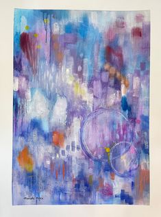 an abstract painting with blue and purple colors