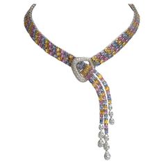 Luxury Multicolor Multi-stone Necklaces, Luxury Multicolor Necklaces For Anniversary, Luxury Multicolor Necklace For Formal Occasions, Luxury Multicolor Necklaces For Formal Occasions, Luxury Multicolor Jewelry For Formal Occasions, Multicolor Diamond Necklaces For Anniversary, Red Carpet Necklace, Sapphire Diamond Necklace, Briolette Necklace