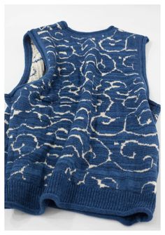 Kapital Japanese retro knitted vest blue vintage Crew Neck Pullover Sweater s – Yamalinclothes Knitting Vest Pattern, Knit Sweater Patterns, Fish Sweater, Vintage Knitted Sweater, Pattern Vest, Vintage Crew Neck, Washing Labels, Homemade Products, Small Company