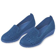 Easy To Slip On And Off, These Stylish Shoes Are Sure To Become A Favorite. Comfortable And Supportive, They Feature Uppers That Stretch For A Custom Fit, A Fashionable Laser Cut-Out Design And Cushioned Insoles. Available In Two Versatile Colors, They Have Flexible, Lightweight And Skid-Resistant Soles. Polyurethane; Imported. Choose: Red Or Navy. Available In: Women's Shoe Sizes: 6, 7, 8, 9, 10 Or 11. (Half Sizes Order Next Size Up). Comfortable Blue Slip-ons With Round Toe, Blue Non-slip Walking Shoes With Round Toe, Non-slip Synthetic Closed Toe Walking Shoes, Non-slip Synthetic Walking Shoes With Flat Heel, Blue Slip-resistant Walking Shoes With Round Toe, Comfortable Blue Synthetic Slip-ons, Non-slip Slip-on Synthetic Walking Shoes, Spring Synthetic Non-slip Walking Shoes, Peep Toe Wedge Sandals