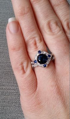 Estate Halo Lab Blue Sapphire Diamond Antique Engagement Ring | Etsy Antique Engagement Rings Victorian, Engagement Ring Victorian, Rustic Engagement Rings, Elegant Rings, Victorian Art Deco, Victorian Engagement Rings, Antique Engagement Ring, Geode Earrings, Sapphire Rings