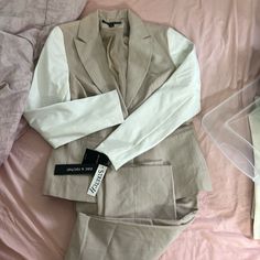 Faux Leather Sleeves Ladies Suit Chic Cream Fitted Sets, Cream Sets For Workwear In Spring, Chic Cream Workwear Sets, Chic Cream Sets For Workwear, Spring Neutral Fitted Suits, Neutral Fitted Suit For Spring, Fitted Neutral Suits For Spring, Chic Fitted Beige Set, Tailored Neutral Suit For Spring