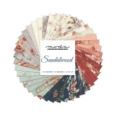 an assortment of sandalwood fabrics in various colors and sizes, with the title