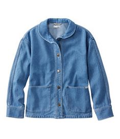 #LLBean: Women's Signature Denim Chore Shirt Denim Work Jacket, Classic Denim Blue Relaxed Fit Outerwear, Classic Relaxed Fit Denim Jacket For Everyday, Relaxed Fit Cotton Shacket In Medium Wash, Medium Wash Relaxed Fit Cotton Shacket, Classic Cotton Denim Top For Fall, Medium Wash Cotton Shacket For Work, Medium Wash Cotton Shacket With Relaxed Fit, Classic Relaxed Fit Medium Wash Outerwear