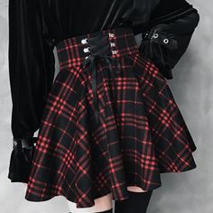 Look Sassy And Stylish With This Flirty High Waist Plaid Lace Up Skirt! Crafted With A Wool Blend, It's Designed With An A-Line Mini Skirt Length, A Classic Plaid Pattern, And Front Lace Up Detailing For An Added Edge. Get Ready To Make A Statement! Classic Plaid Pattern Lace Up Detailing Mini Length Size In Inches: Waist / Hips / Skirt Length S 26.0 33.9 16.1 M 27.6 35.4 16.5 L 29.1 37.8 16.9 #1289 Goth Concert Outfit, Goth Concert, Goth Skirts, Womens High Waisted Shorts, Pleated Skirt Dress, Sassy Outfit, Plaid Pleated Skirt, A Line Mini Skirt, Fashion Inspiration Design