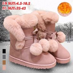 Item Type:BootsUpper Material:FlockBoot Height:AnkleClosure Type:Slip-OnBoot Type:Snow BootsToe Shape:Round ToeHeel Height:Low (1cm-3cm)Heel Type:Flat withSeason:WinterInsole Material:RubberPattern Type:SolidOutsole Material:RubberWith Platforms:YesPlatform Height:0-3cmLining Material:PlushShaft Material:FlockFashion Element:SewingSize:Foot length range Shoes insole length US EUR20.6-21cm(8.11-8.27in) = 21cm（=8.27in） =2.5 =3221.1-21.5cm(8.31-8.46in) =21.5cm（=8.46in） =3 =3321.6-22cm（8.50-8.66in) Plus Size Snow, Boots Plus Size, Winter Boots Outfits, Boots Fur, Wool Shoes, Cheap Boots, Clueless Outfits, Comfy Socks, Warm Boots