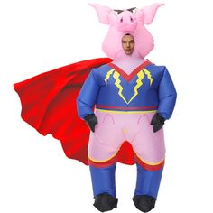 PRICES MAY VARY. Inflatable Super Pig Costume is made of polyester. Inflatable Super Pig Costume is original designed by our exclusive professional designer. Super Pig Costume with cloak fit for adult 150-190cm/ 4'9''to 6'2''. Super Hero Inflatable Costume for Adult required 4x AA batteries，(Not include battery),Blow up Pig Costume within 1-2 minutes after airpump working. Inflatable Costume with cape, fixed on one side and Velcro on the other. Cute and Fat Pig Costume with cape to dress up as s Halloween Costumes For Baby Boy, Pig Costume, Pig Costumes, Fancy Dress Halloween Costumes, Cow Costume, Inflatable Costumes, Pink Costume, Up Costumes, Halloween 2