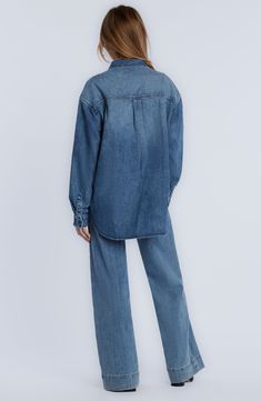 We set out to design a denim shirt that was adorable/comfy-beyond-words/every-day versatile. We didn't know it would become one of our all-time faves. Introducing the Oversized Denim Shirt from Wash Lab, in super-soft premium denim, in a flowy-free oversized cut that just feels...perfect! Relaxed Fit Denim Tops For Daywear, Trendy Washed Blue Relaxed Fit Denim Top, Washed Blue Relaxed Fit Button-up Denim Top, Relaxed Fit Washed Blue Button-up Denim Top, Relaxed Fit Washed Blue Denim Button-up Top, Trendy Relaxed Fit Washed Blue Denim Top, Relaxed Fit Indigo Denim Top, Relaxed Fit Medium Wash Tencel Denim Top, Relaxed Fit Washed Blue Chambray Denim Top