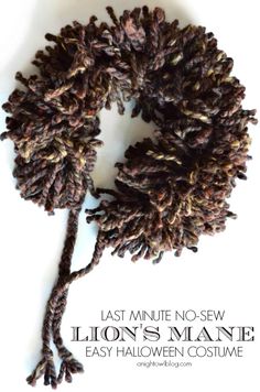 a knitted wreath with the words last minute no sew lion's mane easy halloween costume