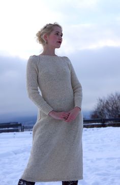 Digital knitting pattern for the Fabel Knitwear Silverbells Dress. The Silverbells Dress is a warm and cozy dress that can be both dressed-up and practical. It has sa simple A-line skirt, a fitted bodice, feminine and elegant puff-sleeves and a decorative keyhole neckline that can be worn both ways - that's totally up to your preference! The recommended wool is the warm and rustic Pickles Tweedy. This pattern comes in both Norwegian and English. Sizes XS, S, M, L and XL. Hand Knitted Long Sleeve Dress For Fall, Hand-knitted Long Sleeve Dress For Fall, Cozy Knitted Fitted Dress, Cozy Fitted Knitted Dresses, Cozy Long Fitted Dress, Winter Knit A-line Dress, Winter A-line Knit Dress, Cozy Knitted Knee-length Dress, Cozy Knee-length Knitted Dress