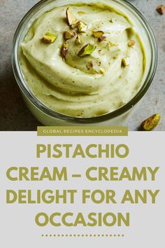 Indulge in the velvety-sweet flavor of this pistachio cream with white chocolate! Ideal as a smooth spread for bread or as a heavenly dessert for special occasions.  Ingredients:  100 g pistachios, chopped and unsalted 70 g sugar 100 g white chocolate 40 g butter 110 g milk A creamy, sweet treat that’s perfect for pistachio lovers and dessert enthusiasts alike! Spread For Bread, Pistachio Spread, Rice Pudding Recipes, Pistachio Cream, Pistachio Pudding, Dessert Pizza, Global Recipes, Cream Recipes