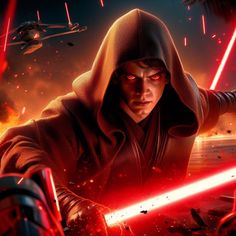 star wars the force awake character poster with lightsabens and laser beams in front of them