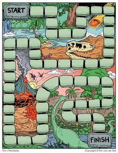 a board game with dinosaurs and other animals on it's sides, as well as the words finish