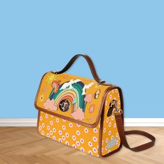 Our retro hippie canvas satchel bag is the perfect must-have accessory. Accented with brown PU leather trims and with two interior pockets. Carry as a top handle bag or use the adjustable strap for carrying on the shoulder. The perfect size for carrying your essentials on the go. Made from quality materials, this bright boho bag features a secure magnetic snap closure and adjustable shoulder strap. Please note that the fabric is a canvas textured material. * Made from high-grade waterproof canva Shoulder Strap Bag, Strap Bag, Satchel Handbag, Original Bags, Boho Bag, Gifts For Nature Lovers, Satchel Handbags, Boho Hippie, Satchel Bags