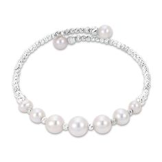 Lustrous freshwater pearls of graduating size are embraced by shimmering carved beads in this incomparable women's bangle bracelet, fashioned in sterling silver Beaded Bangles Bracelets, Womens Bangles, Jared The Galleria Of Jewelry, Bead Bangles, Bracelet Sterling Silver, Freshwater Cultured Pearls, Gemstone Bracelets, Cultured Pearls, Pearl Beads