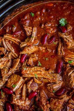 the food is prepared and ready to be cooked in the crock pot for dinner