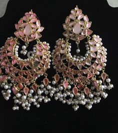 Kundan jewelry indian jewelry Pakistani jewelry | Etsy Pink Kundan Chandelier Earrings For Celebration, Handmade Kundan Bridal Earrings For Party, Pink Kundan Chandelier Earrings For Festive Occasions, Elegant Pink Chandbalis For Festive Occasions, Pink Kundan Jhumkas With Cutdana, Pink Kundan Necklace With Stone Work For Party, Pink Kundan Chandelier Earrings, Elegant Pink Kundan Chandelier Earrings, Traditional Pink Meenakari Chandelier Earrings