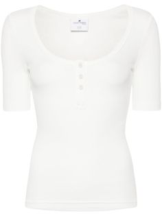 white stretch-cotton fine ribbed scoop neck short sleeves tonal appliqué AC logo at the chest straight hem unlined spare button short front button placket Witchery Clothing, Ac Logo, Oversized Outfit, Half Sleeve Tops, Maternity Skirt, Clothing Tags, Dolce E Gabbana, Layered Look, Sweater Jacket