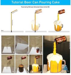 instructions to make a beer mug with foam pouring from the top and bottom, in spanish