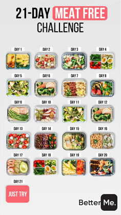 the 21 day meal challenge is shown in this graphic style, and includes two different meals