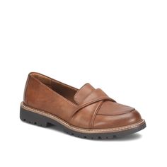 Eurosoft-Leia Loafer Add a tinge of elegance to your look with the Leia loafer from Eurosoft. Twisted straps across the vamp highlight this slip-on fashioned with an almond moc toe and lugged sole to provide much needed grip. Comfortable Loafers, Much Needed, The Vamps, Anne Klein, Womens Sandals, Almond, Loafers, Slip On, Sneakers