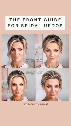 the front guide for bridalupdos is shown in four different pictures with text