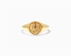 14K Yellow Gold Gemini Zodiac Signet Ring. Gemini is symbolized by twins which represent duality and exchange of ideas. Communication and adaptability are their strengths. Inspired by mythological imagery, our Zodiac Signet Ring collection is the perfect talisman to channel this energy. aka Precious Metal Zodiac Signs Rings, Symbolic Zodiac Sign Rings In Yellow Gold, Yellow Gold Spiritual Signet Ring, Symbolic Gold Zodiac Rings, Yellow Gold Zodiac Sign Jewelry, Vintage Yellow Gold Zodiac Sign Jewelry, Gemini Ring, Gemini Jewelry, Gemini Zodiac