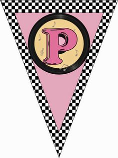 a black and white checkered triangle with a pink shirt on it