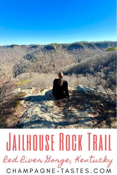 a person sitting on top of a rock with the words, jailhouse rock trail